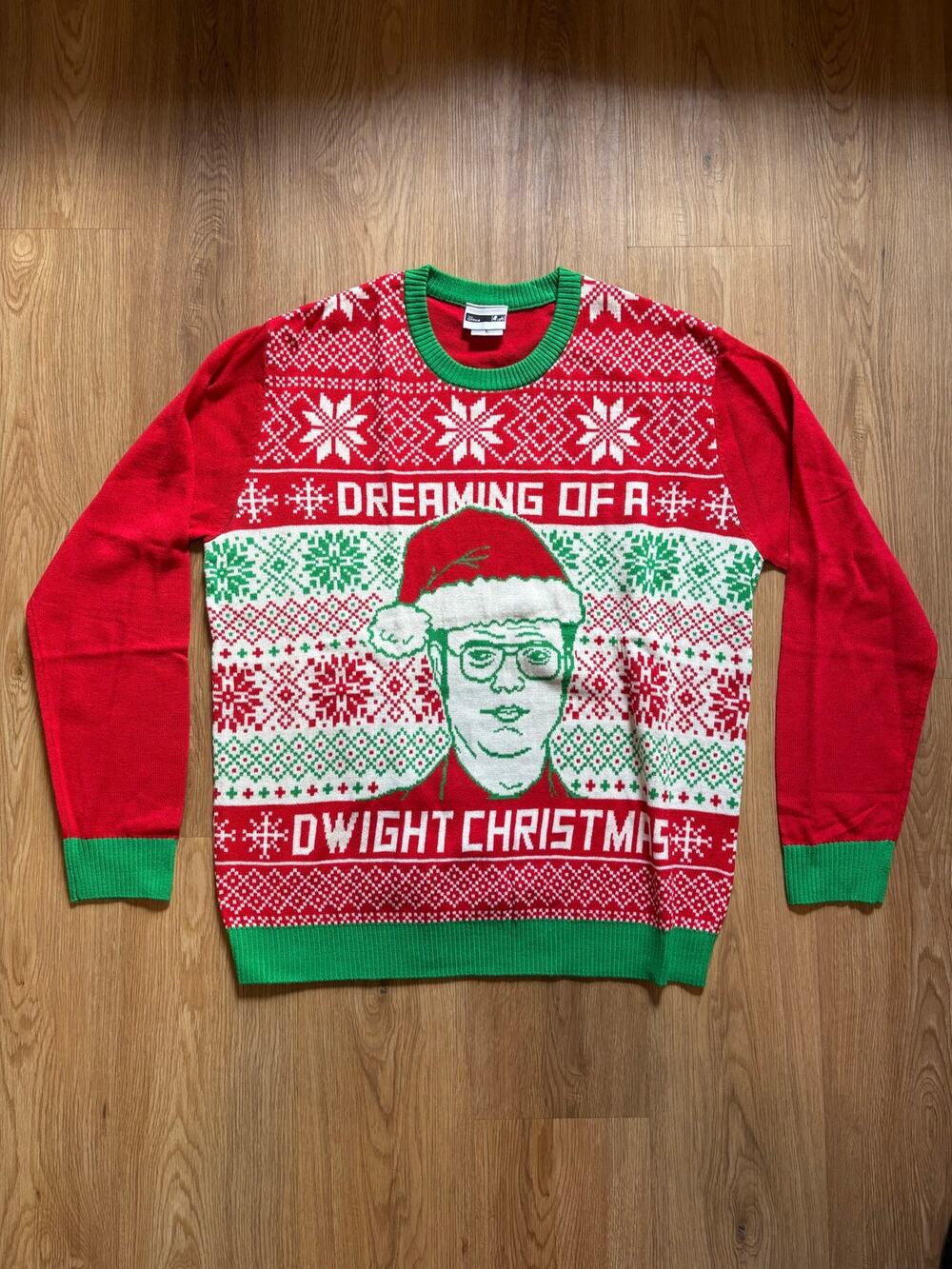 Official Licensed Dreaming of a Dwight Christmas Ugly Holiday Sweater Men Size L
